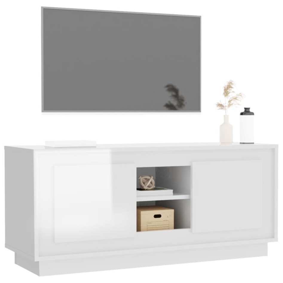 Mueble de TV madera contrachapada blanco brillo 102x35x45