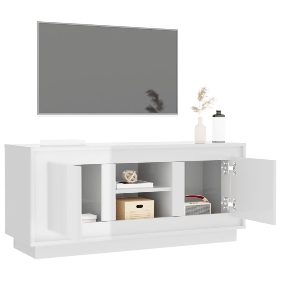 Mueble de TV madera contrachapada blanco brillo 102x35x45
