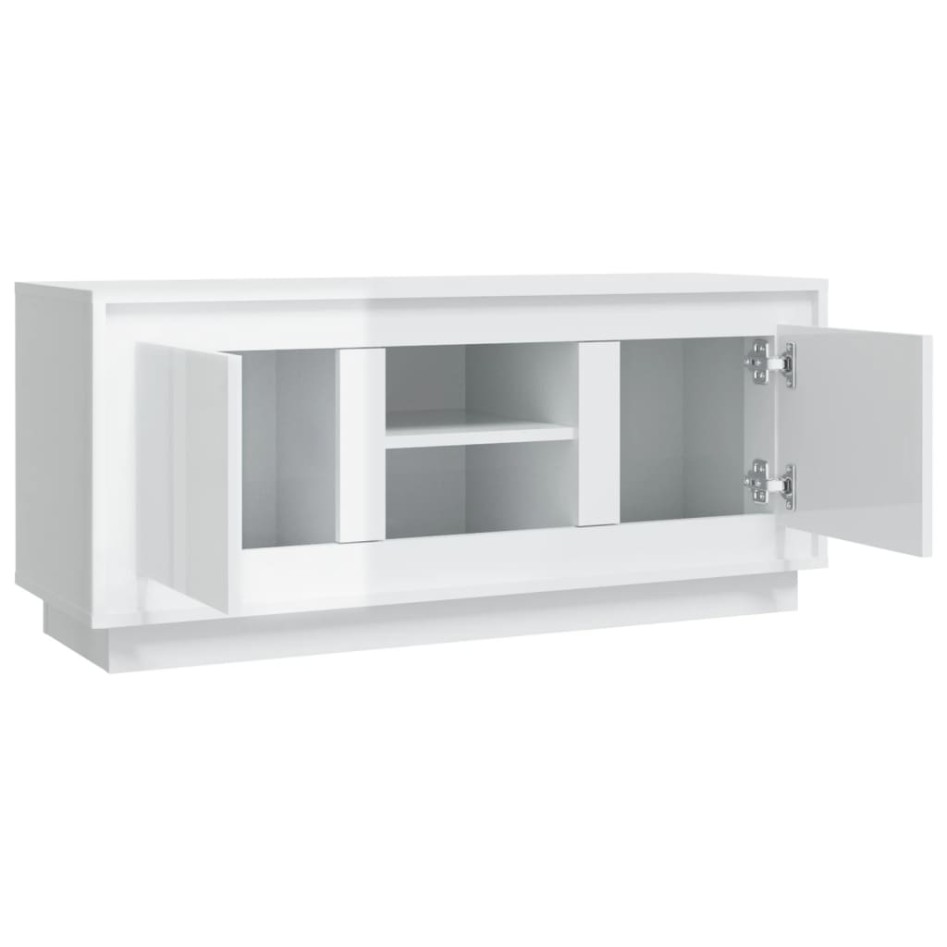 Mueble de TV madera contrachapada blanco brillo 102x35x45