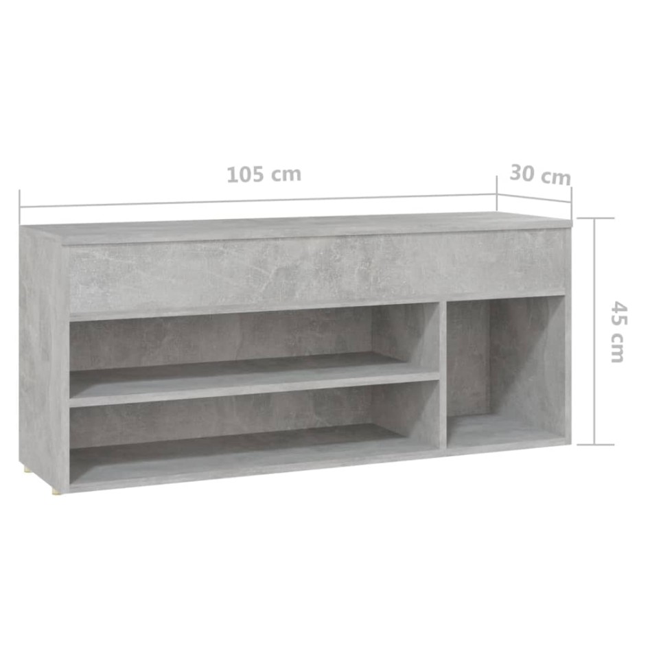 Banco zapatero madera de ingeniería gris hormigón 105x30x45