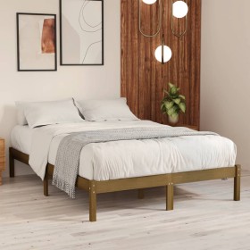 Estructura cama sin colchón madera maciza marrón miel