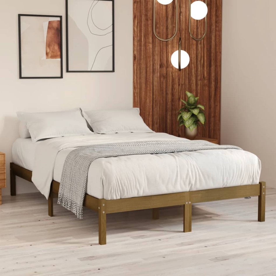Estructura cama sin colchón madera maciza marrón miel