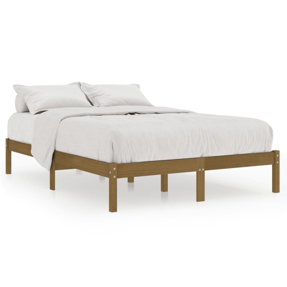 Estructura cama sin colchón madera maciza marrón miel