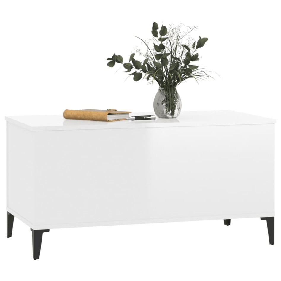 Mesa de centro madera contrachapada blanco brillo 90x44,5x45