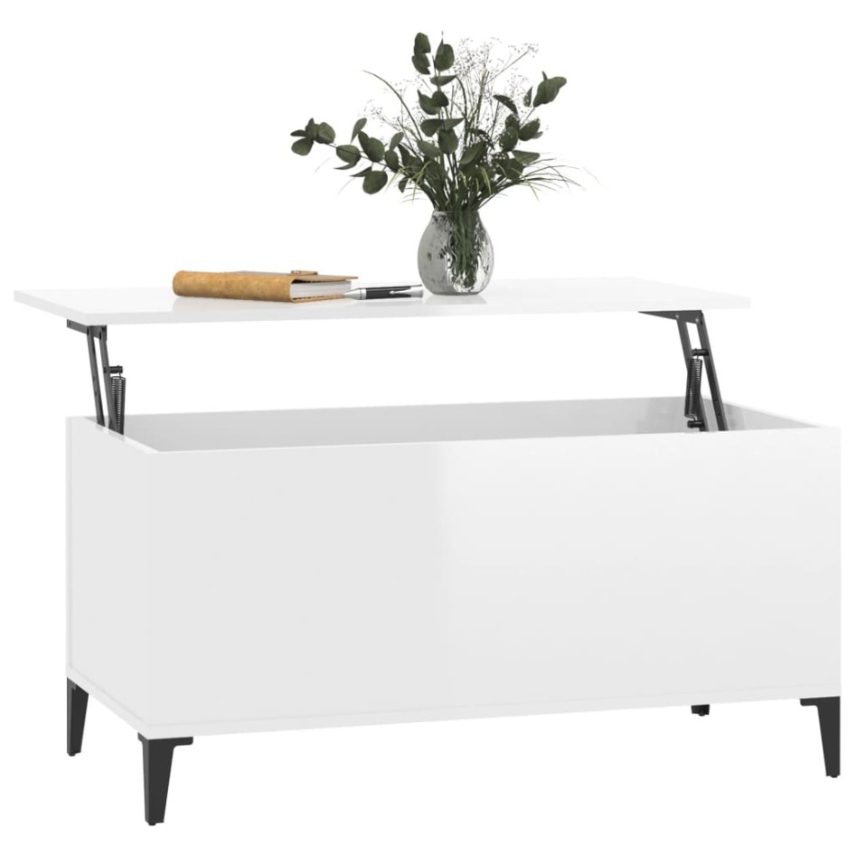 Mesa de centro madera contrachapada blanco brillo 90x44,5x45