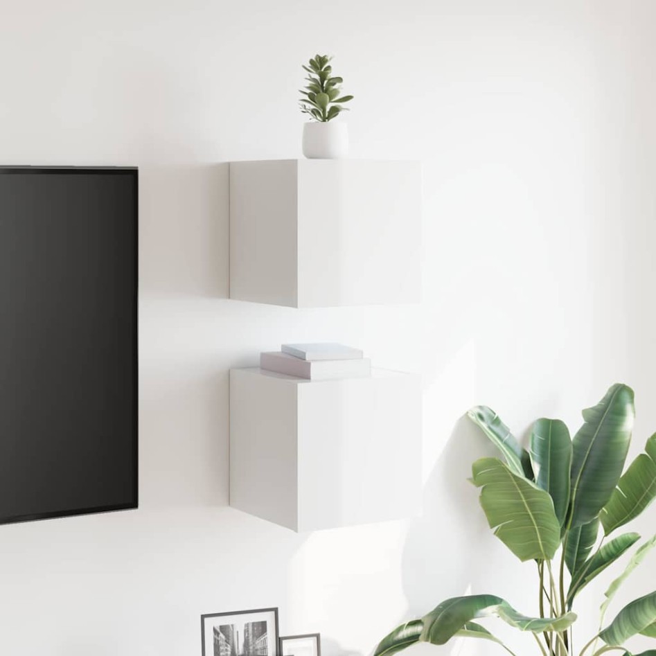 Muebles de salón de pared 2 uds blanco brillo 30,5x30x30