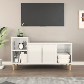 Mueble de TV madera contrachapada blanco brillo 100x35x55