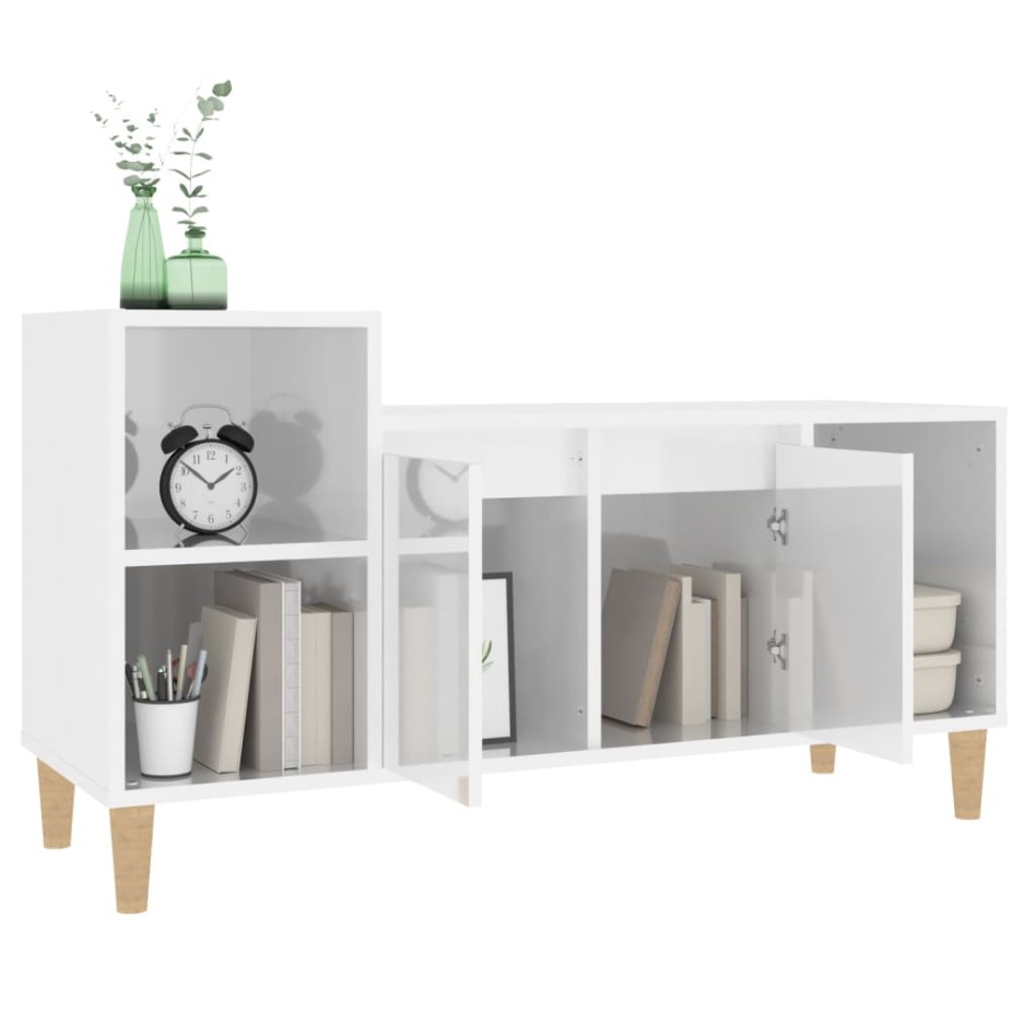 Mueble de TV madera contrachapada blanco brillo 100x35x55