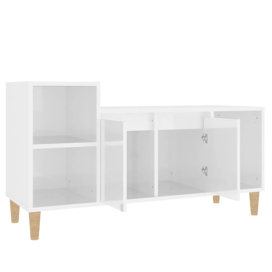 Mueble de TV madera contrachapada blanco brillo 100x35x55
