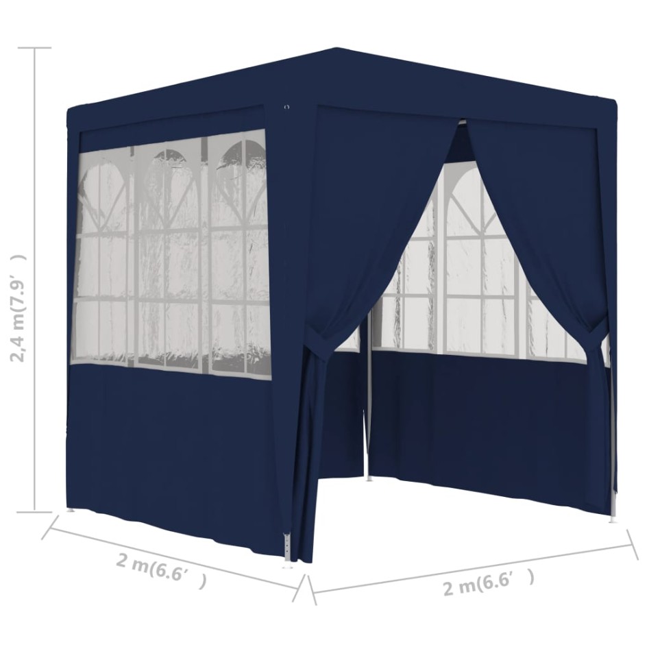 Carpa profesional para fiestas con paredes azul 90 g/m² 2x2