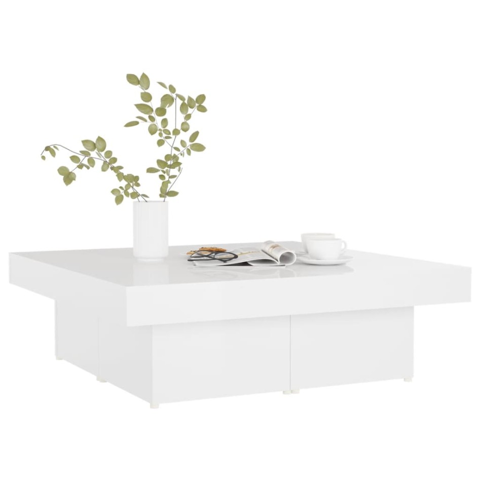 Mesa de centro madera contrachapada blanco brillante
