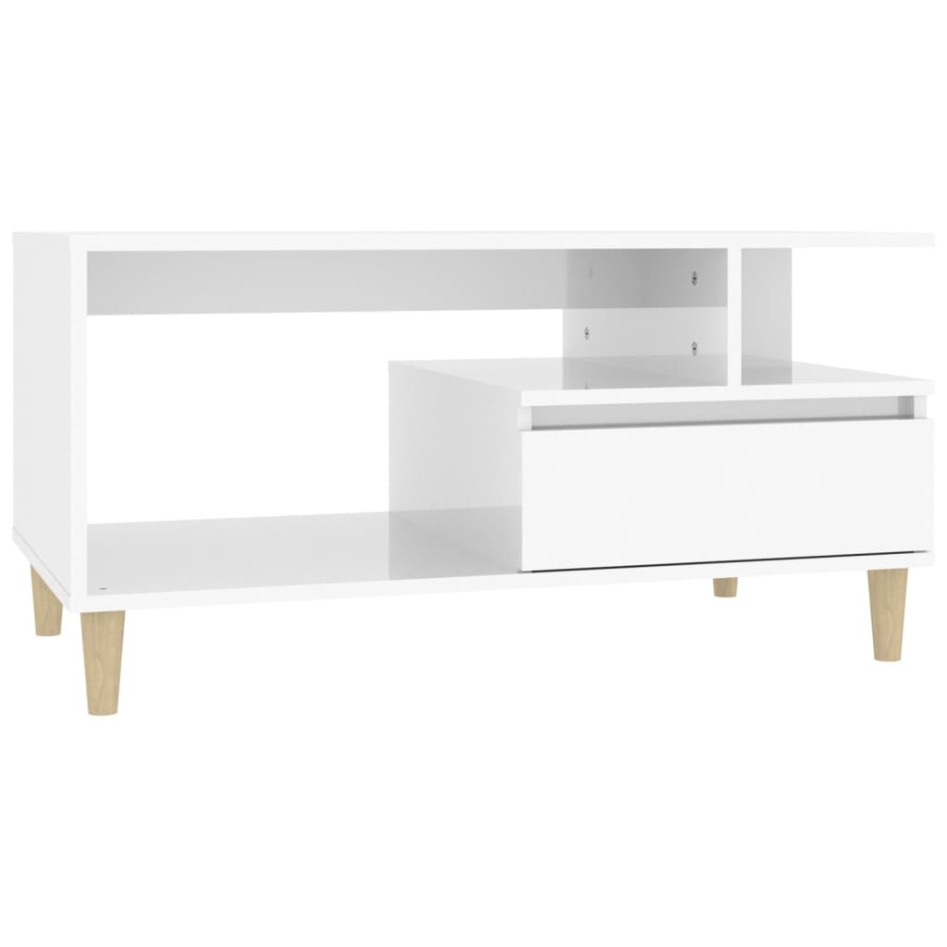 Mesa de centro madera contrachapada blanco brillo 90x49x45