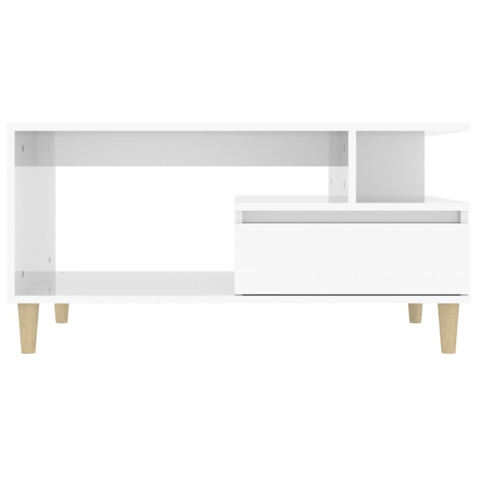 Mesa de centro madera contrachapada blanco brillo 90x49x45