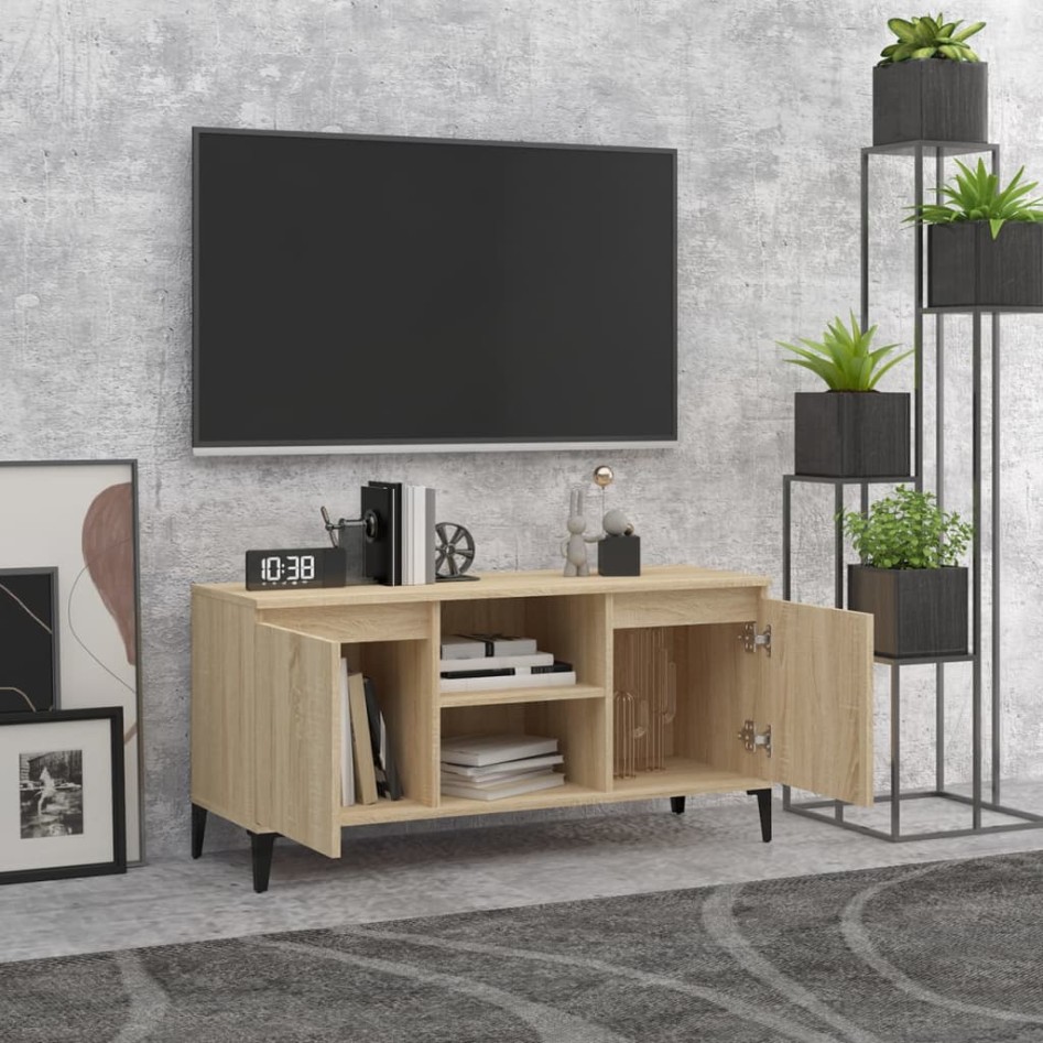 Mueble de TV con patas metal color roble Sonoma 103,5x35x50