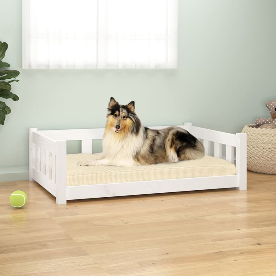 Cama para perros madera maciza de pino blanco 95,5x65,5x28