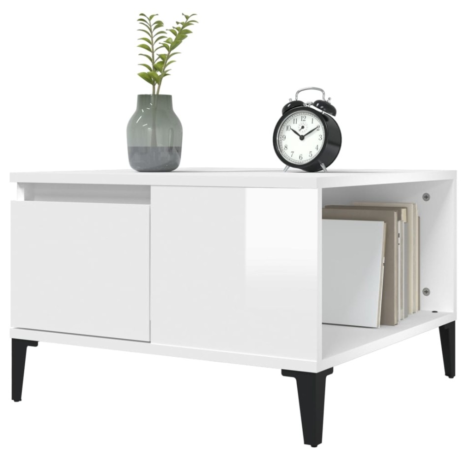 Mesa de centro madera contrachapada blanco brillo 55x55x36,5