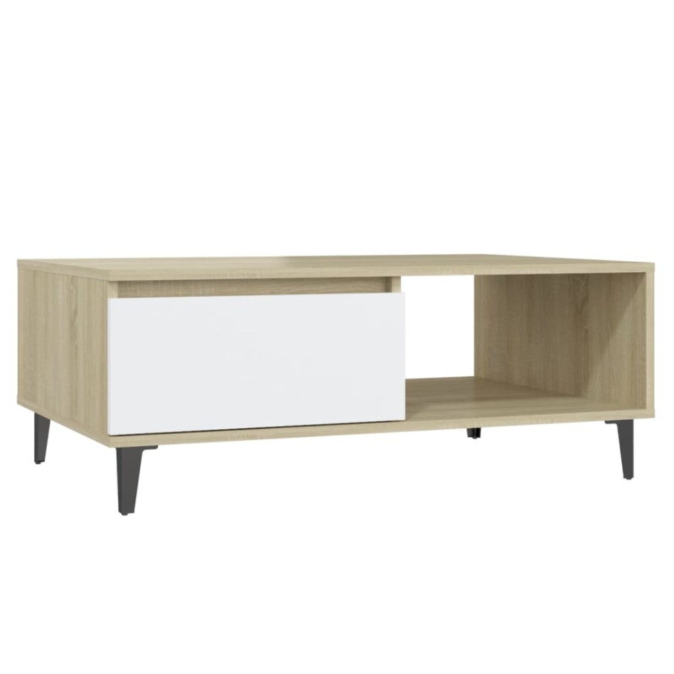 Mesa de centro madera contrachapada blanco y roble 90x60x35