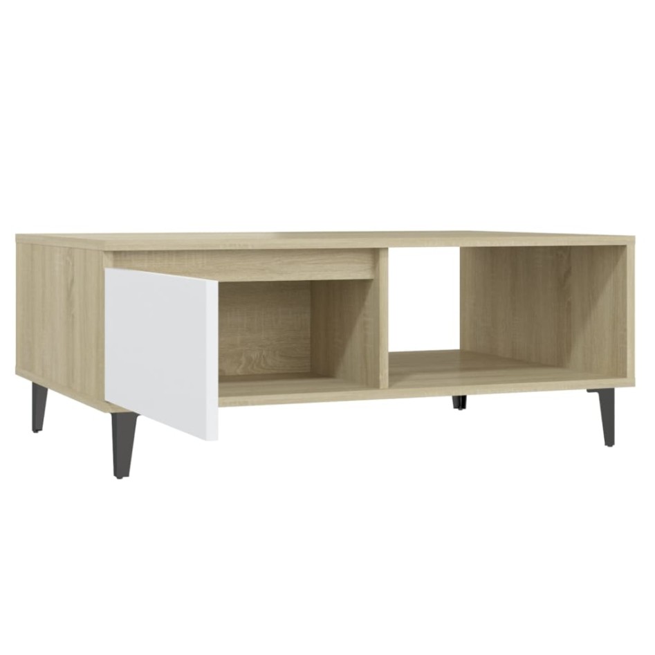 Mesa de centro madera contrachapada blanco y roble 90x60x35