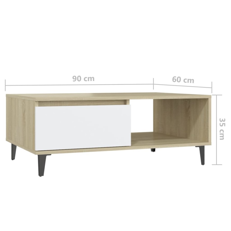 Mesa de centro madera contrachapada blanco y roble 90x60x35