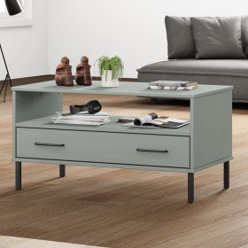 Mesa de centro patas metal OSLO madera maciza gris 85x50x45