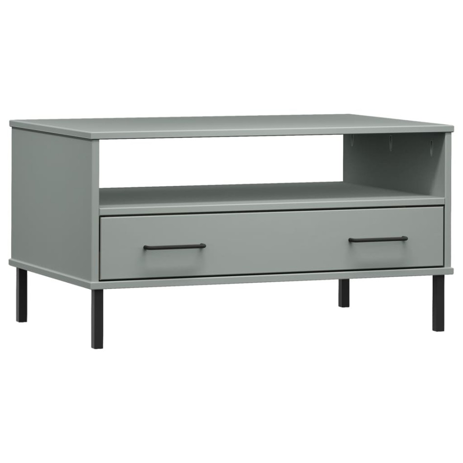 Mesa de centro patas metal OSLO madera maciza gris 85x50x45