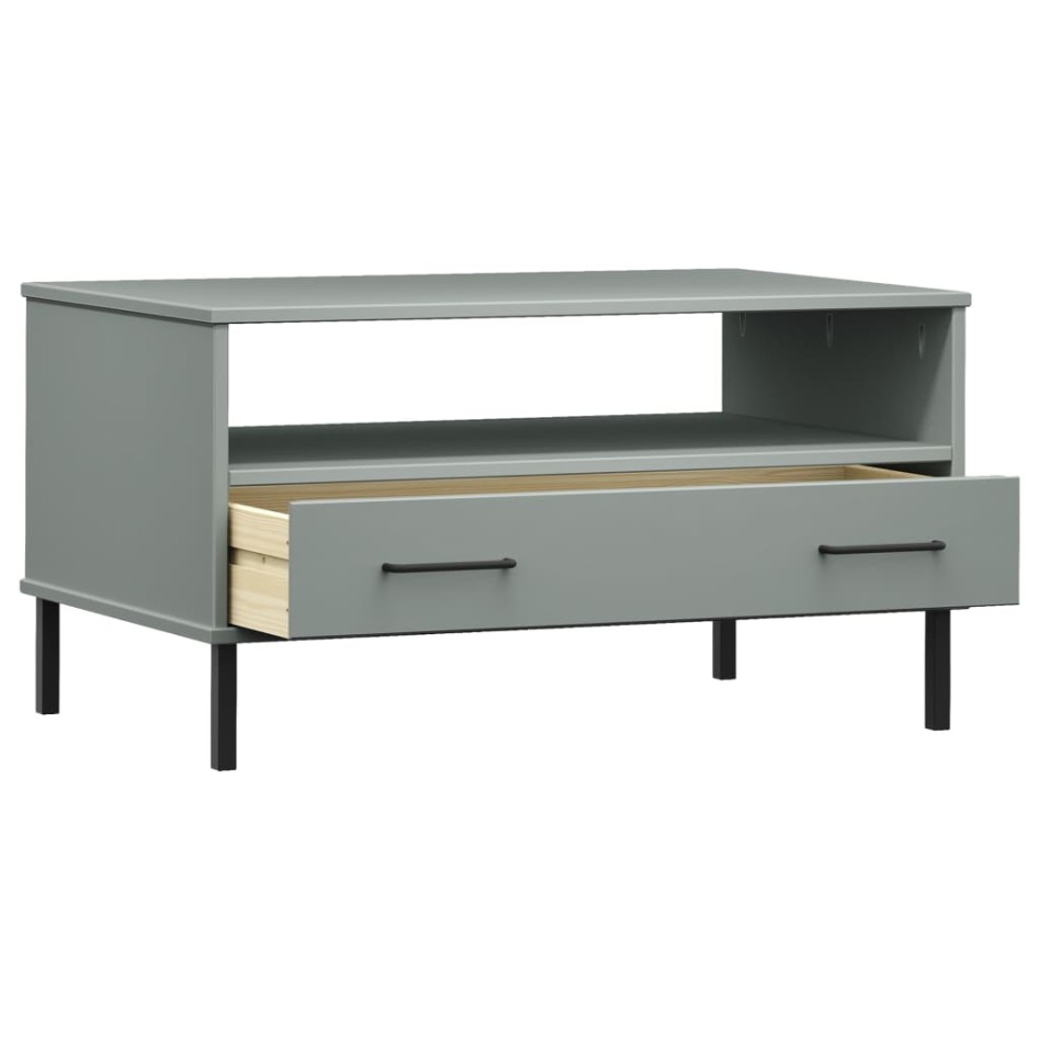 Mesa de centro patas metal OSLO madera maciza gris 85x50x45