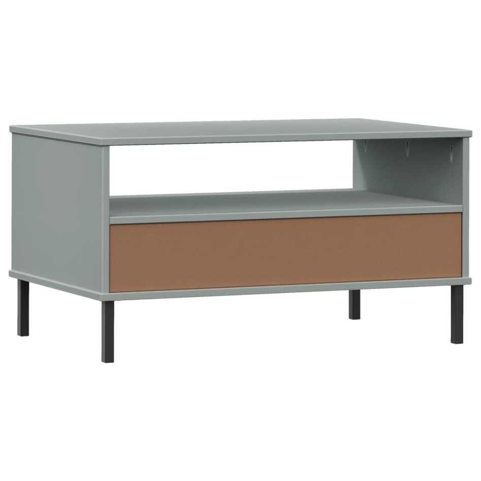 Mesa de centro patas metal OSLO madera maciza gris 85x50x45