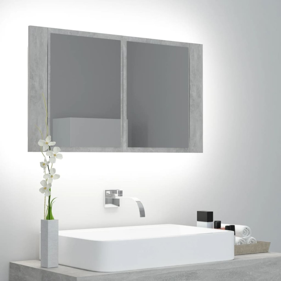 Armario espejo baño luz LED acrílico gris hormigón 80x12x45