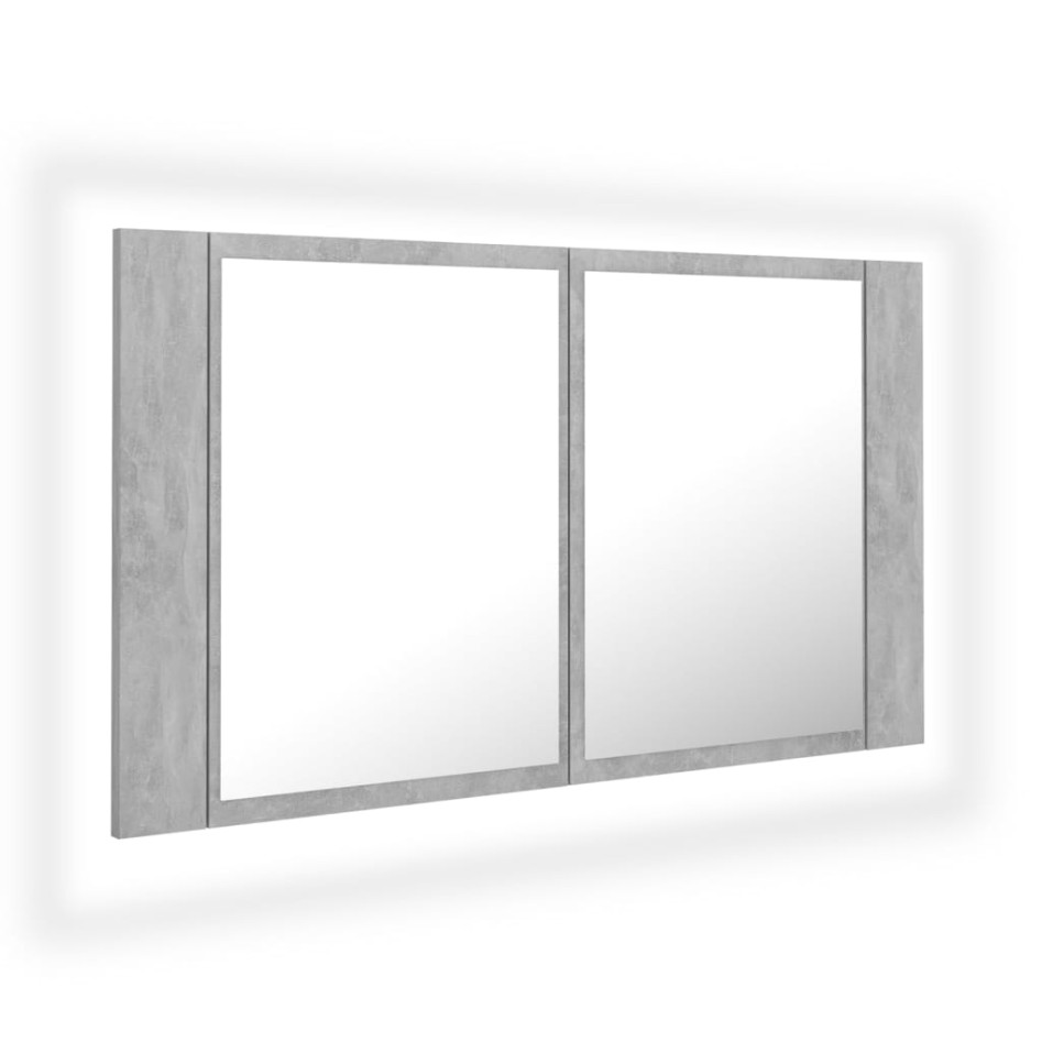 Armario espejo baño luz LED acrílico gris hormigón 80x12x45
