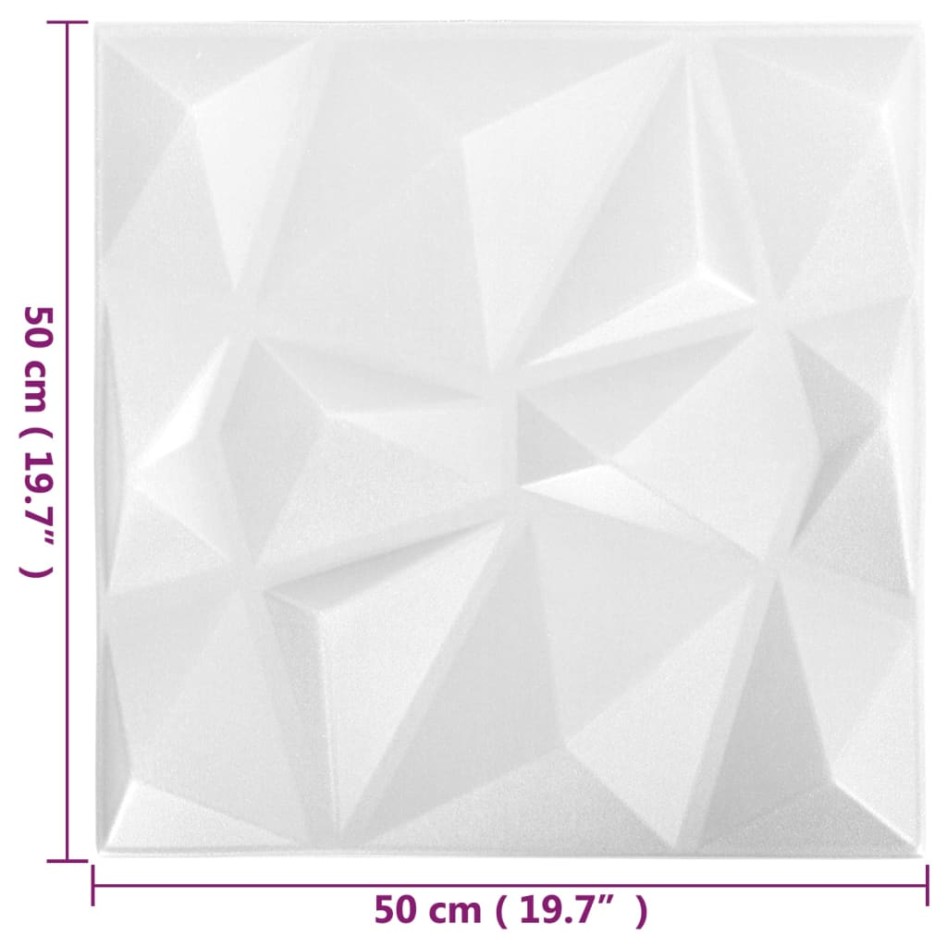 Paneles de pared 3D 24 unidades 50x50 cm blanco diamante 6