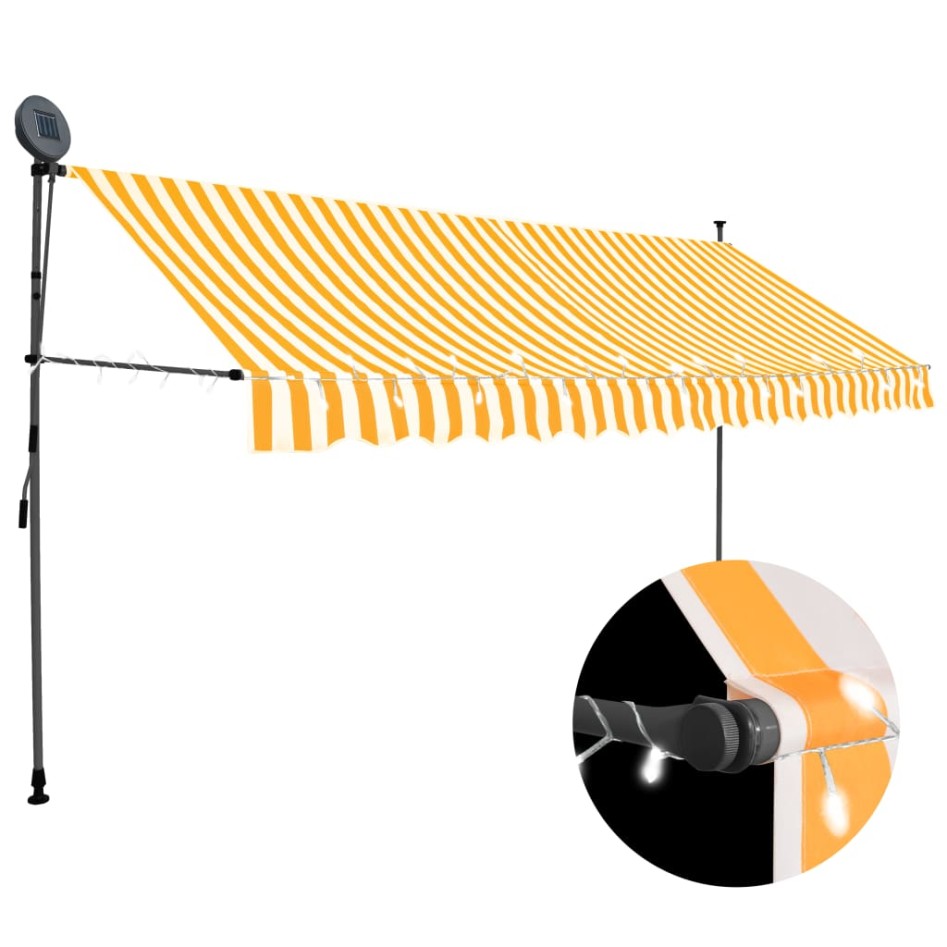 Toldo manual retráctil con LED blanco y naranja 350