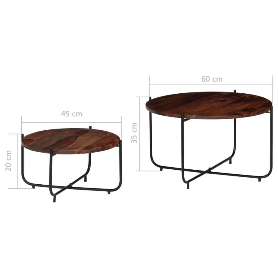 Set de mesas de centro 2 uds madera maciza de sheesham 60x35