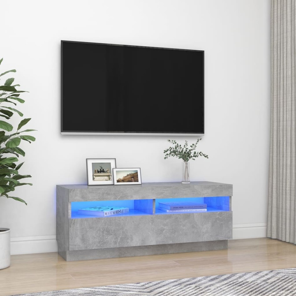 Mueble de TV con luces LED gris hormigón 100x35x40
