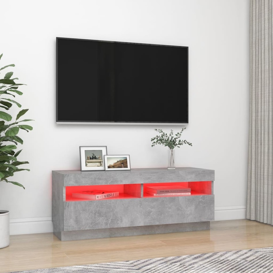 Mueble de TV con luces LED gris hormigón 100x35x40