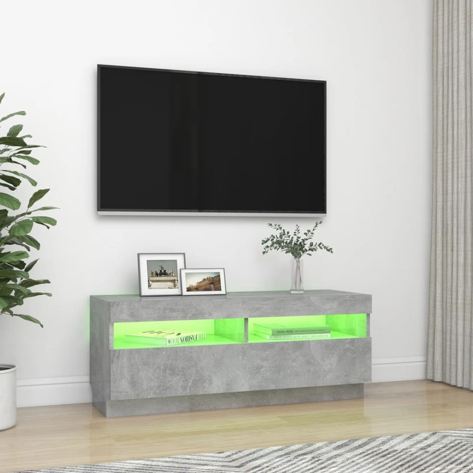 Mueble de TV con luces LED gris hormigón 100x35x40