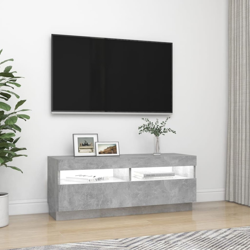 Mueble de TV con luces LED gris hormigón 100x35x40