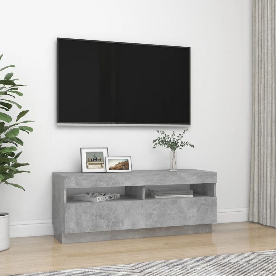 Mueble de TV con luces LED gris hormigón 100x35x40