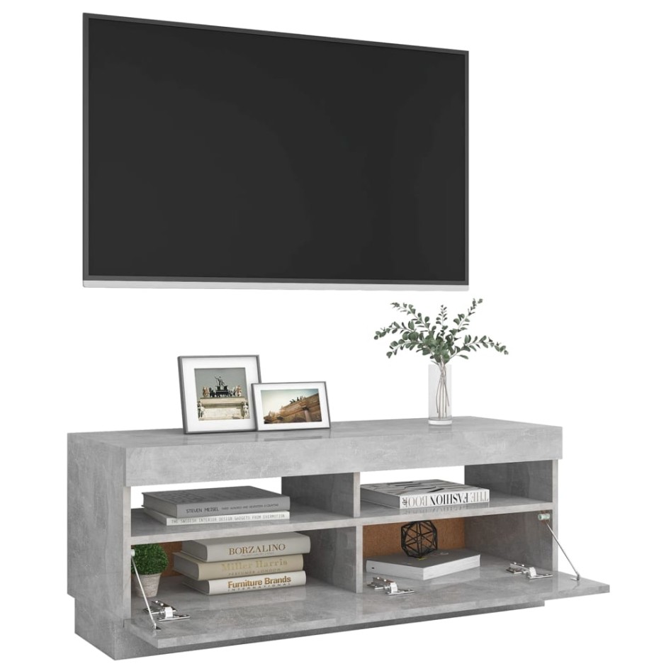 Mueble de TV con luces LED gris hormigón 100x35x40