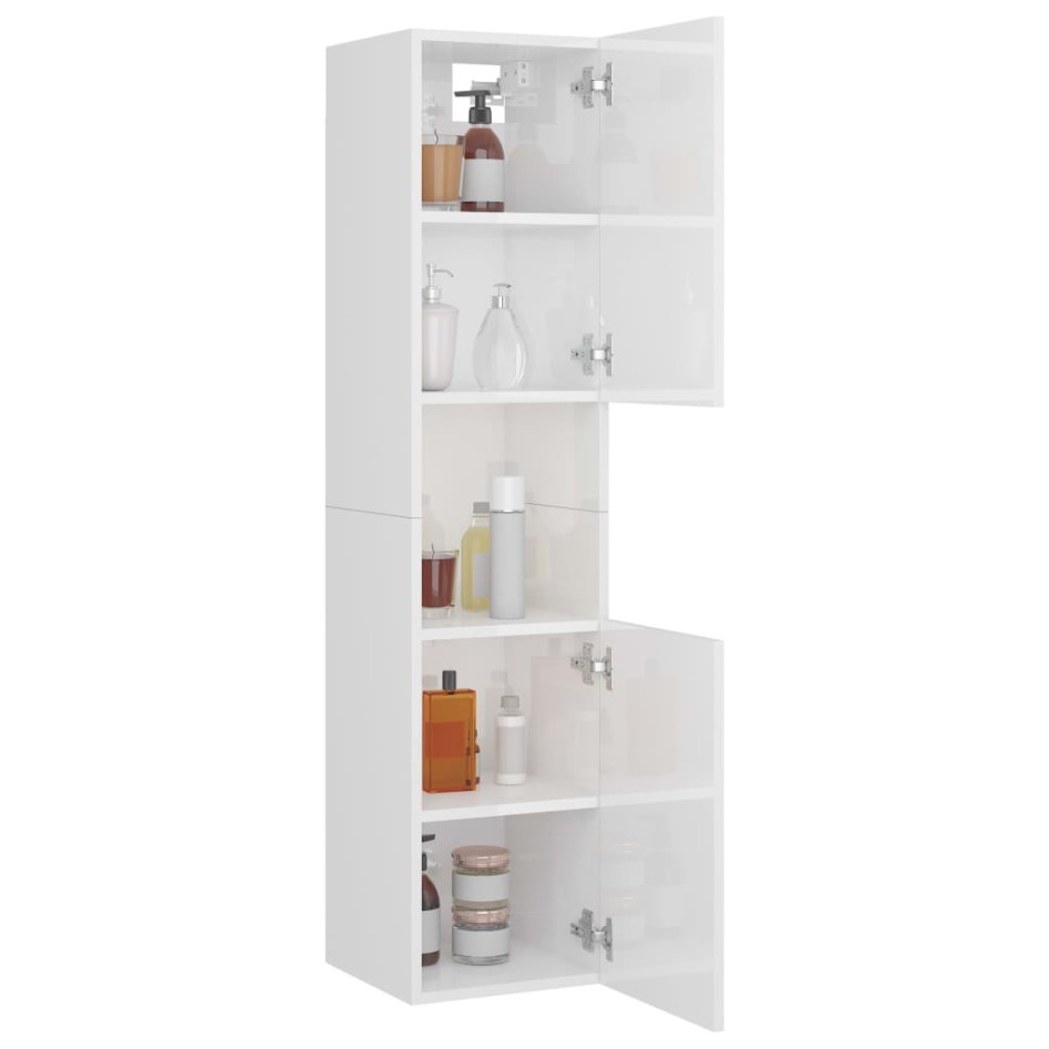 Armario de baño madera contrachapada blanco brillo 30x30x130