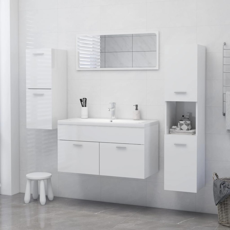 Armario de baño madera contrachapada blanco brillo 30x30x130