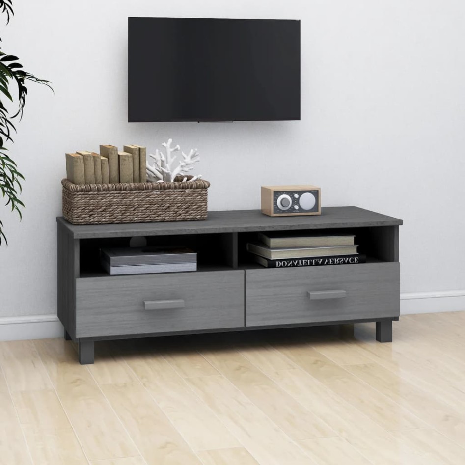 Mueble de TV HAMAR madera maciza pino gris oscuro 106x40x40