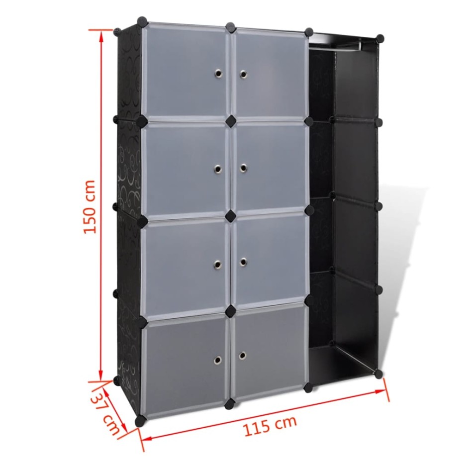 vidaXl Armario modular 9 compartimentos negro y blanco 109x36,5x143