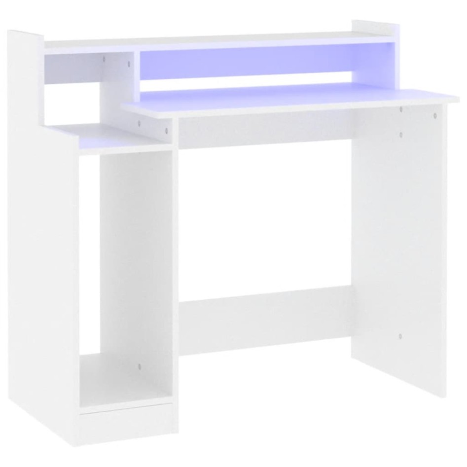 Escritorio con luz LED madera contrachapada blanco 97x45x90