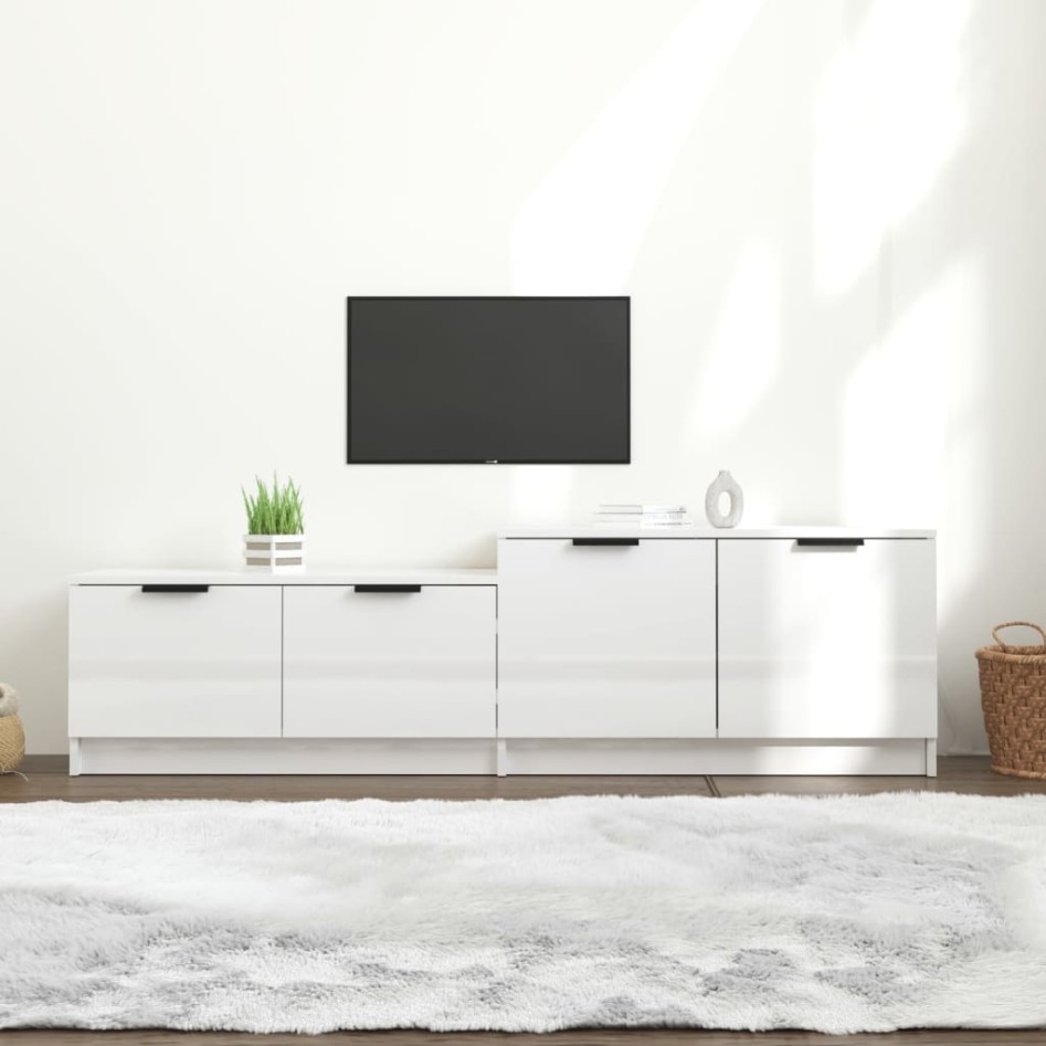 Mueble TV madera contrachapada blanco brillante 158,5x36x45