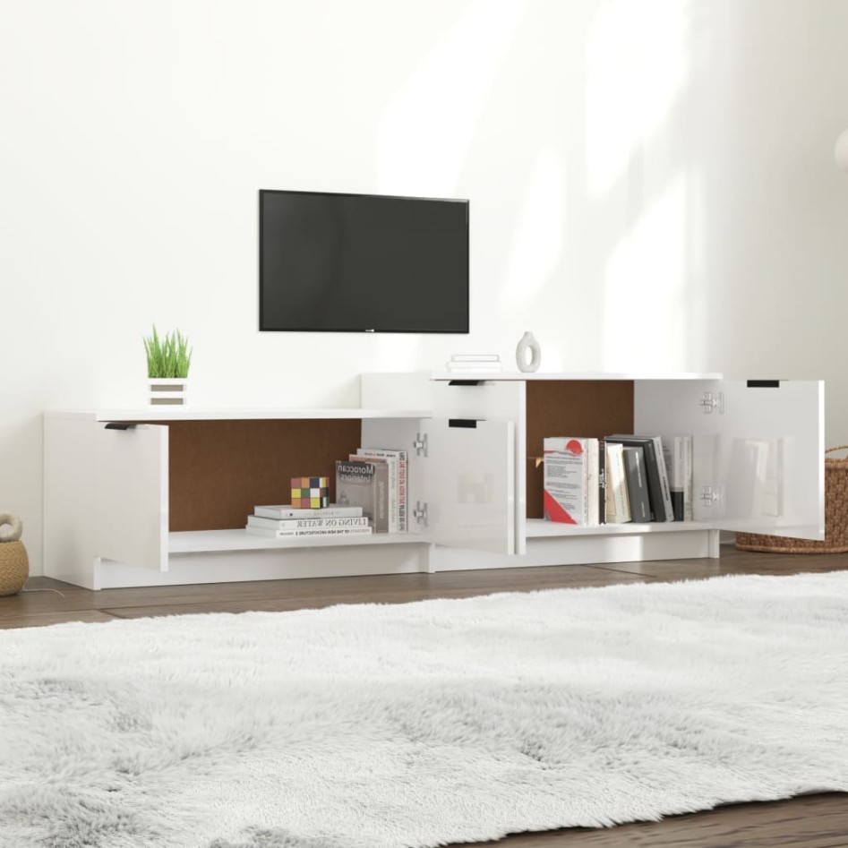 Mueble TV madera contrachapada blanco brillante 158,5x36x45