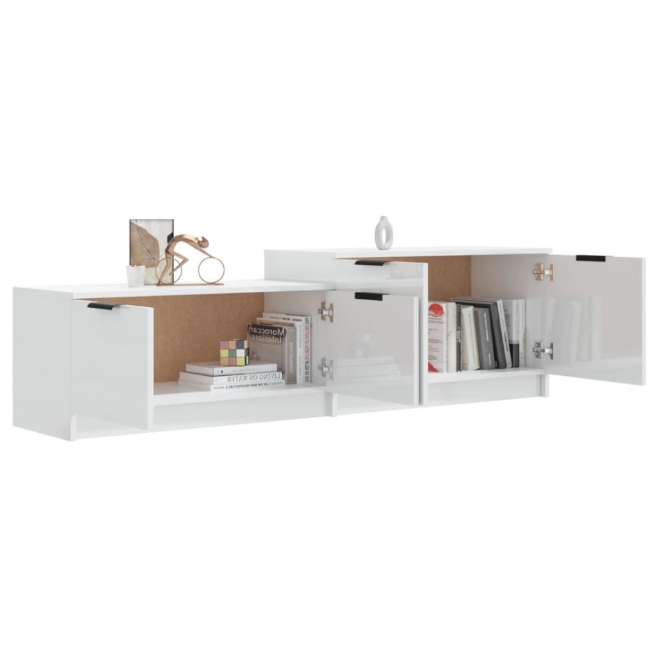 Mueble TV madera contrachapada blanco brillante 158,5x36x45