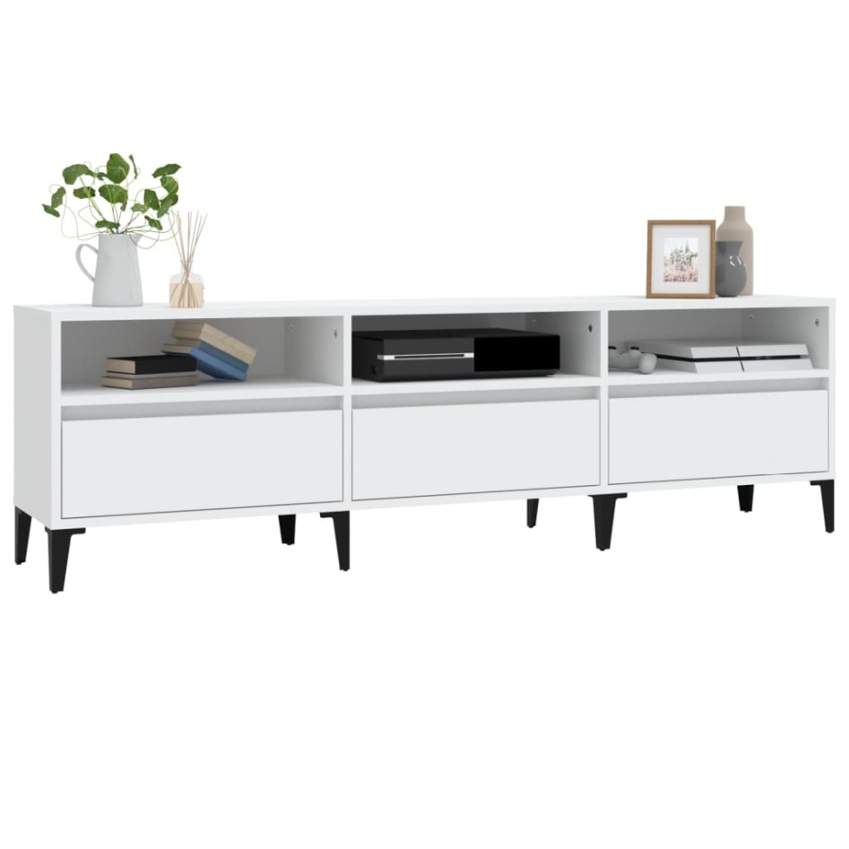 Mueble de TV madera contrachapada blanco 150x30x44,5
