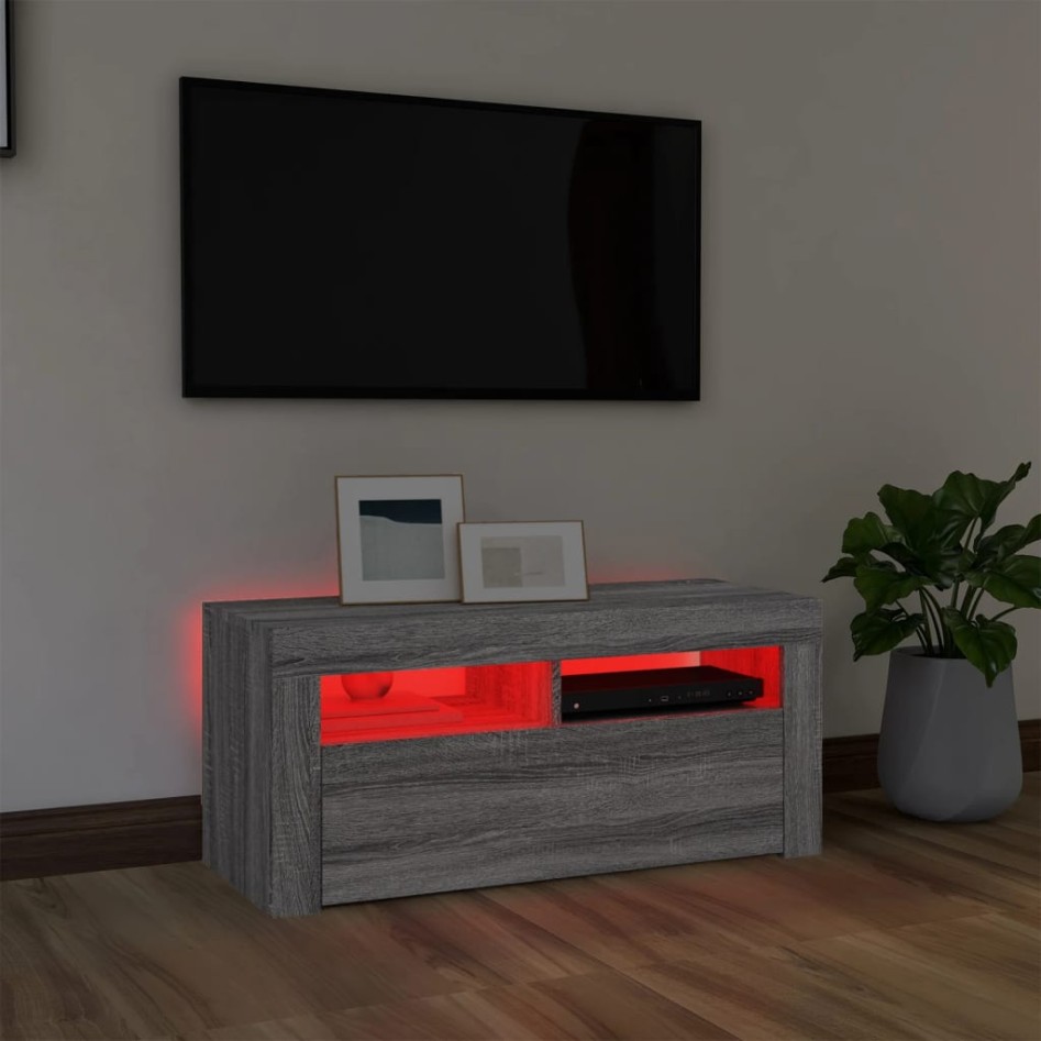 Mueble de TV con luces LED gris Sonoma 90x35x40