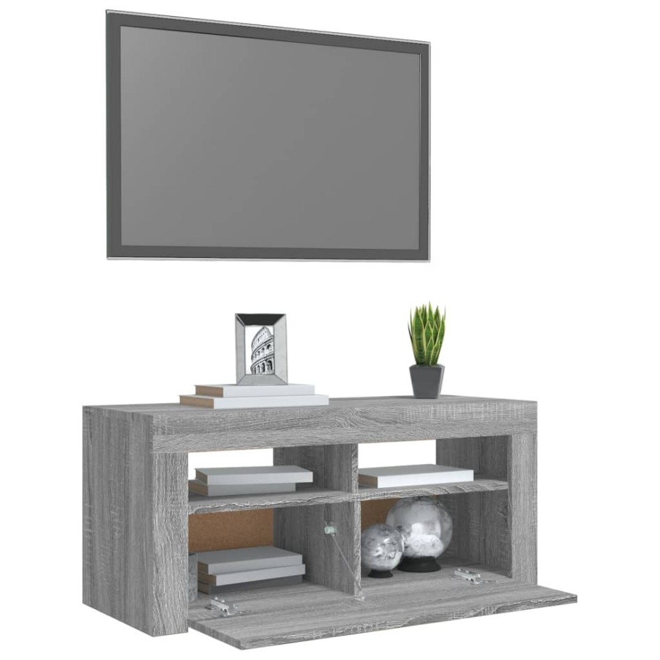 Mueble de TV con luces LED gris Sonoma 90x35x40