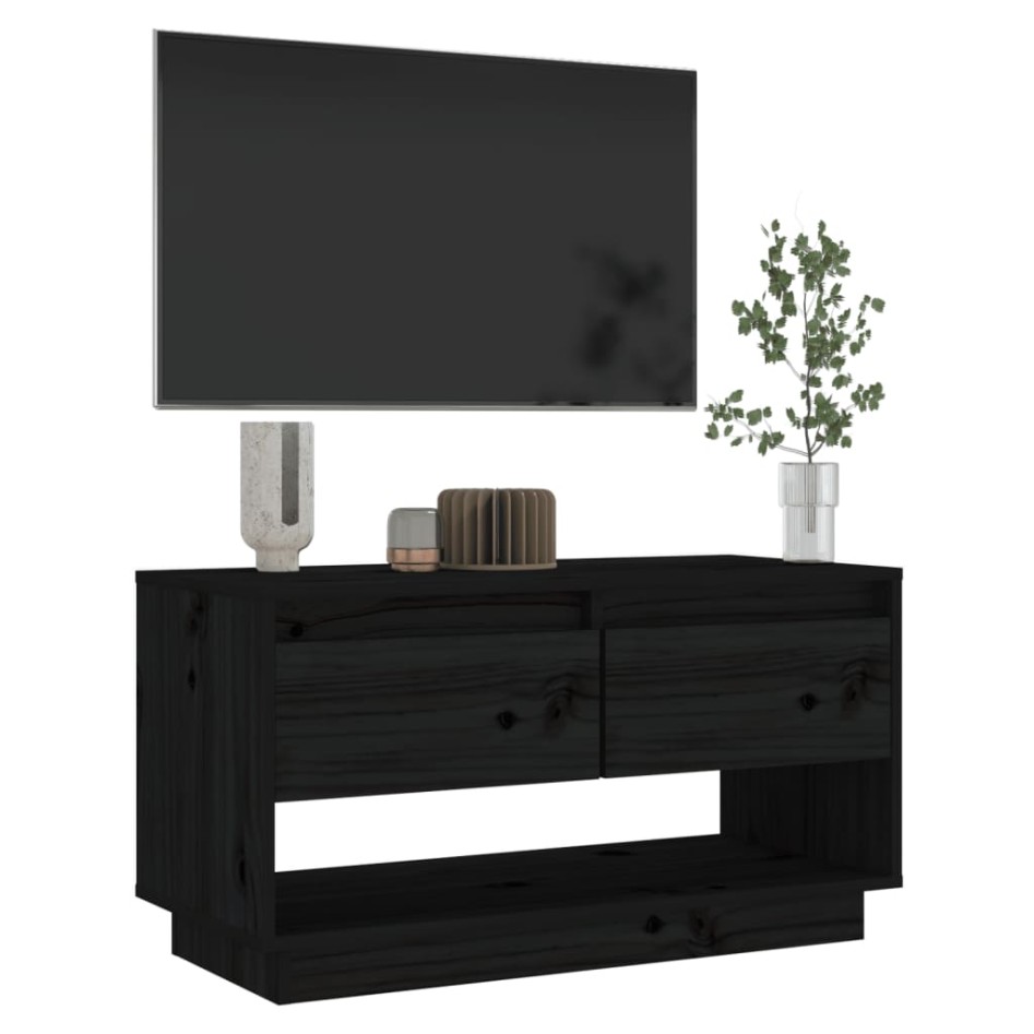 Mueble de TV de madera maciza de pino negro 74x34x40